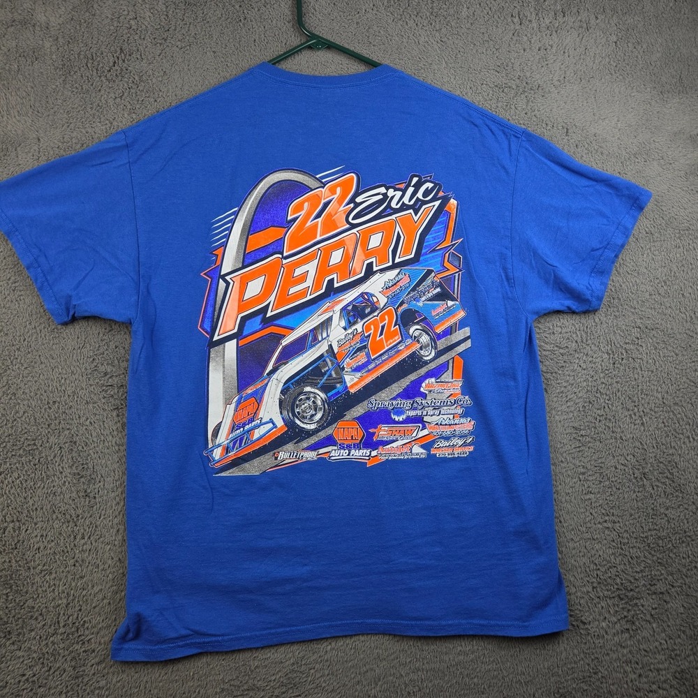 Eric Perry Shirt Mens Extra Large Blue Double Sided Late Model Dirt Track Racing